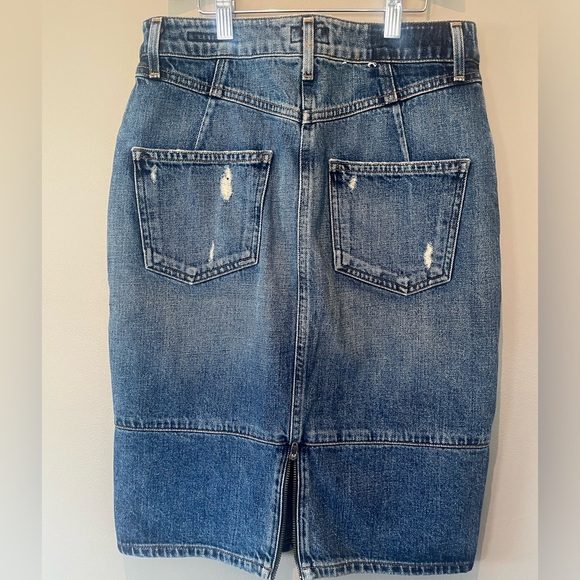 AGOLDE “amie” heavy distressed denim pencil skirt button fly zip front like new - Picture 7 of 9